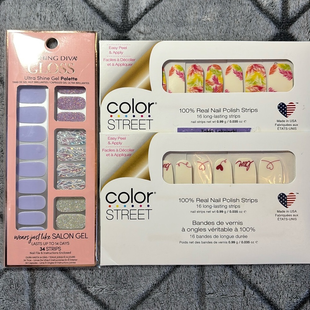 3 NEW packs of Nail polish strips-2 Color Street & Dashing Diva- Valentines Day